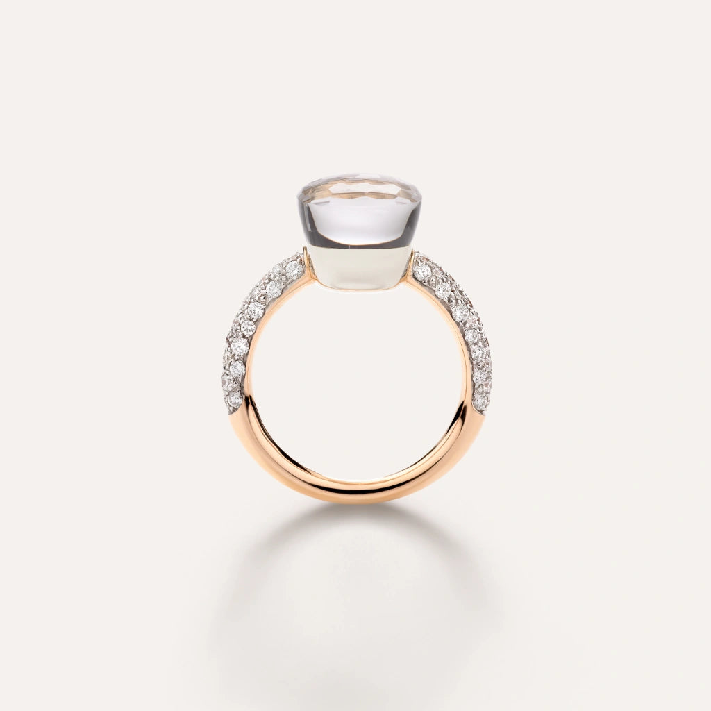 Pomellato Jewelry - Nudo 18K Rose Gold White Topaz and Diamond Classic Ring | Manfredi Jewels