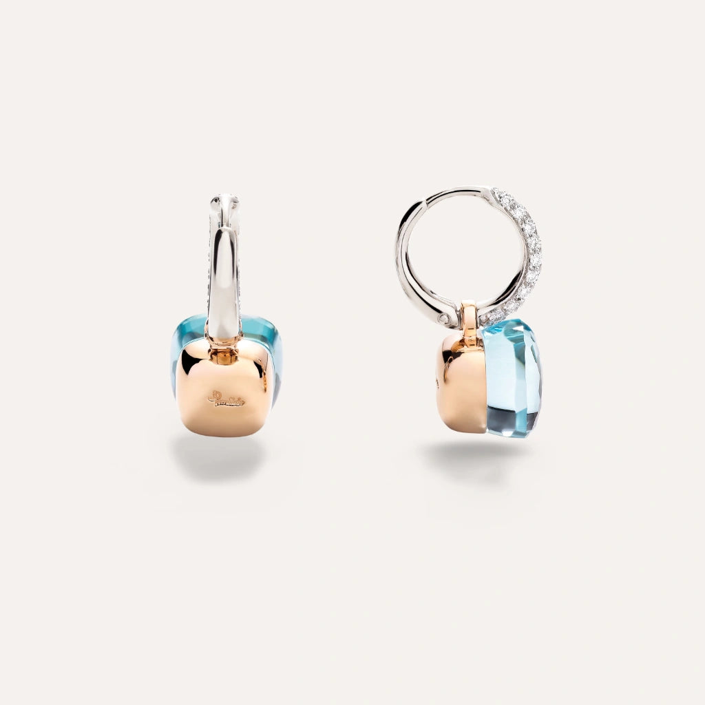 Pomellato Jewelry - Nudo 18K Rose and White Gold Blue Topaz & Diamond Pavé Classic Earrings | Manfredi Jewels