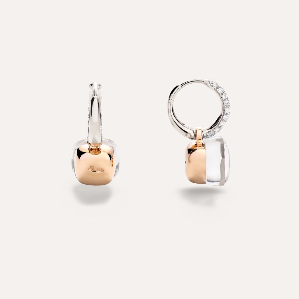Pomellato Jewelry - Nudo 18K Rose Gold White Topaz & Diamond Pavé Classic Earrings | Manfredi Jewels