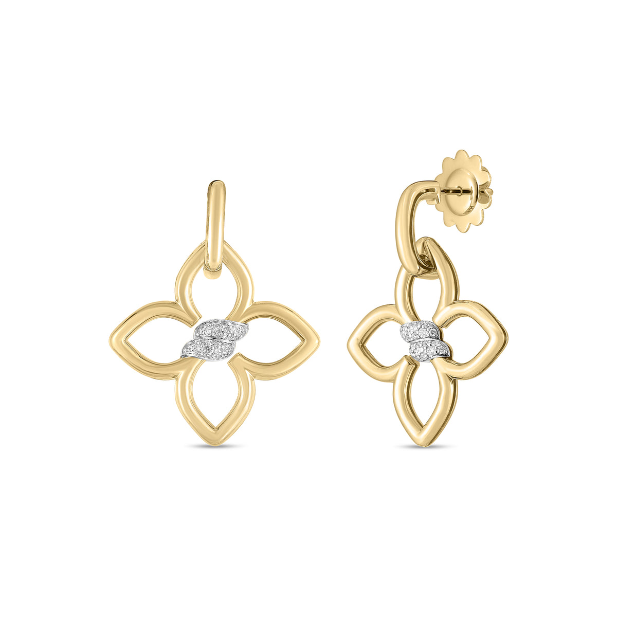 Roberto Coin Jewelry - Cialoma 18K Yellow & White Gold Flower Drop Diamond Earrings | Manfredi Jewels