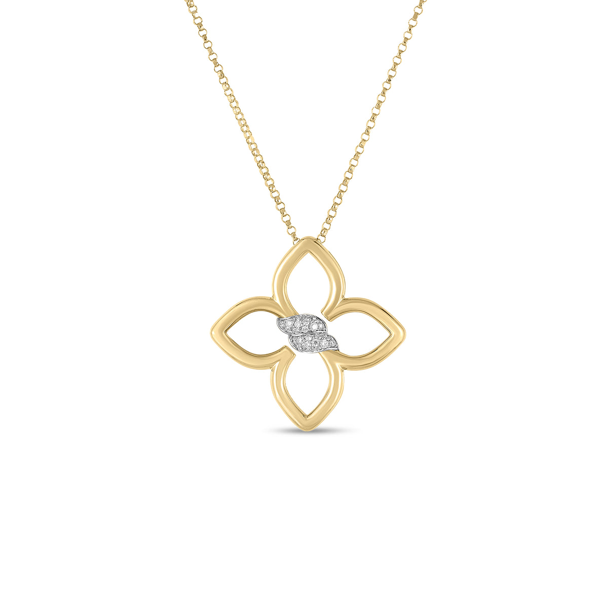 Roberto Coin Jewelry - Cialoma 18K Yellow & White Gold Small Diamond Flower Necklace | Manfredi Jewels
