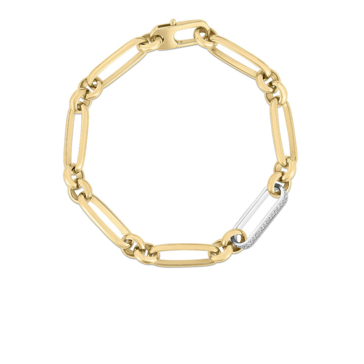 Roberto Coin Jewelry - 18K Yellow/White Gold Mixed & Diamond Link Bracelet | Manfredi Jewels
