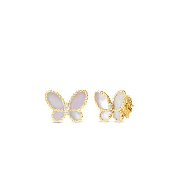 Roberto Coin - Jasmine 18K Yellow Gold Diamond & Mother of Pearl Butterfly Stud Earrings | Manfredi Jewels