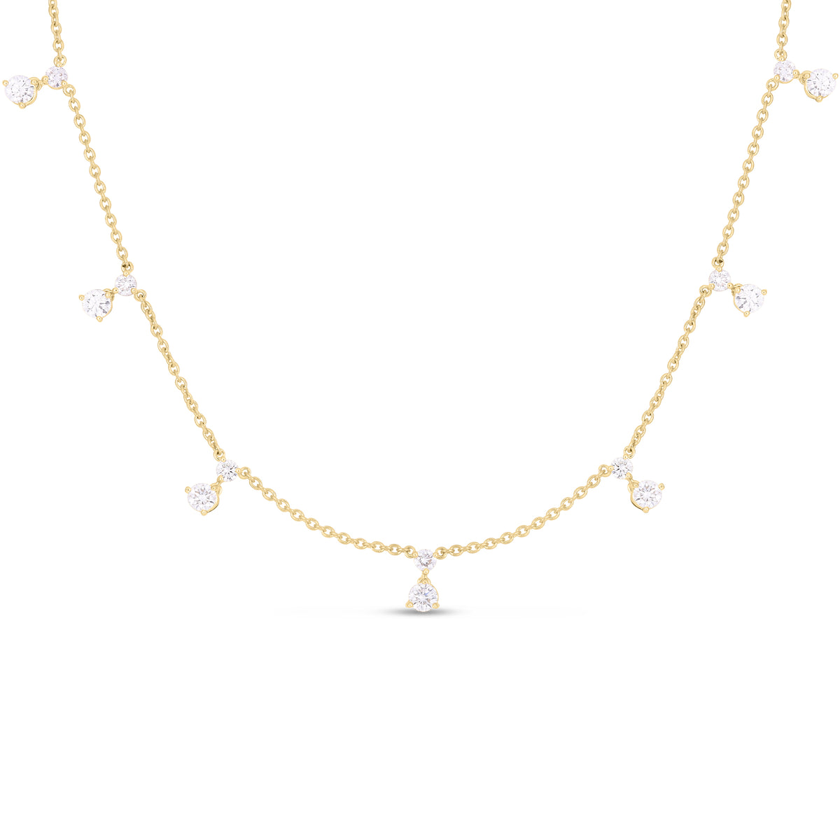 Roberto Coin Jewelry - Diamonds by the Inch 18K Yellow Gold Dangling 7 Station Diamond Necklace | Manfredi Jewels