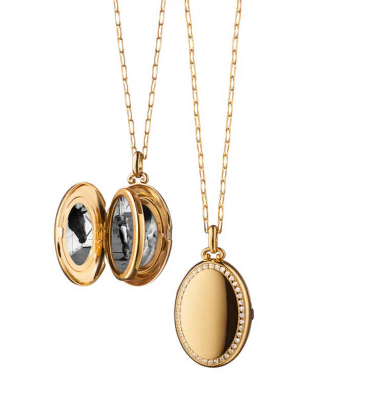 Monica Rich Kosann - The Four Image ’Midi’ Diamond Border 18K Yellow Gold Locket | Manfredi Jewels