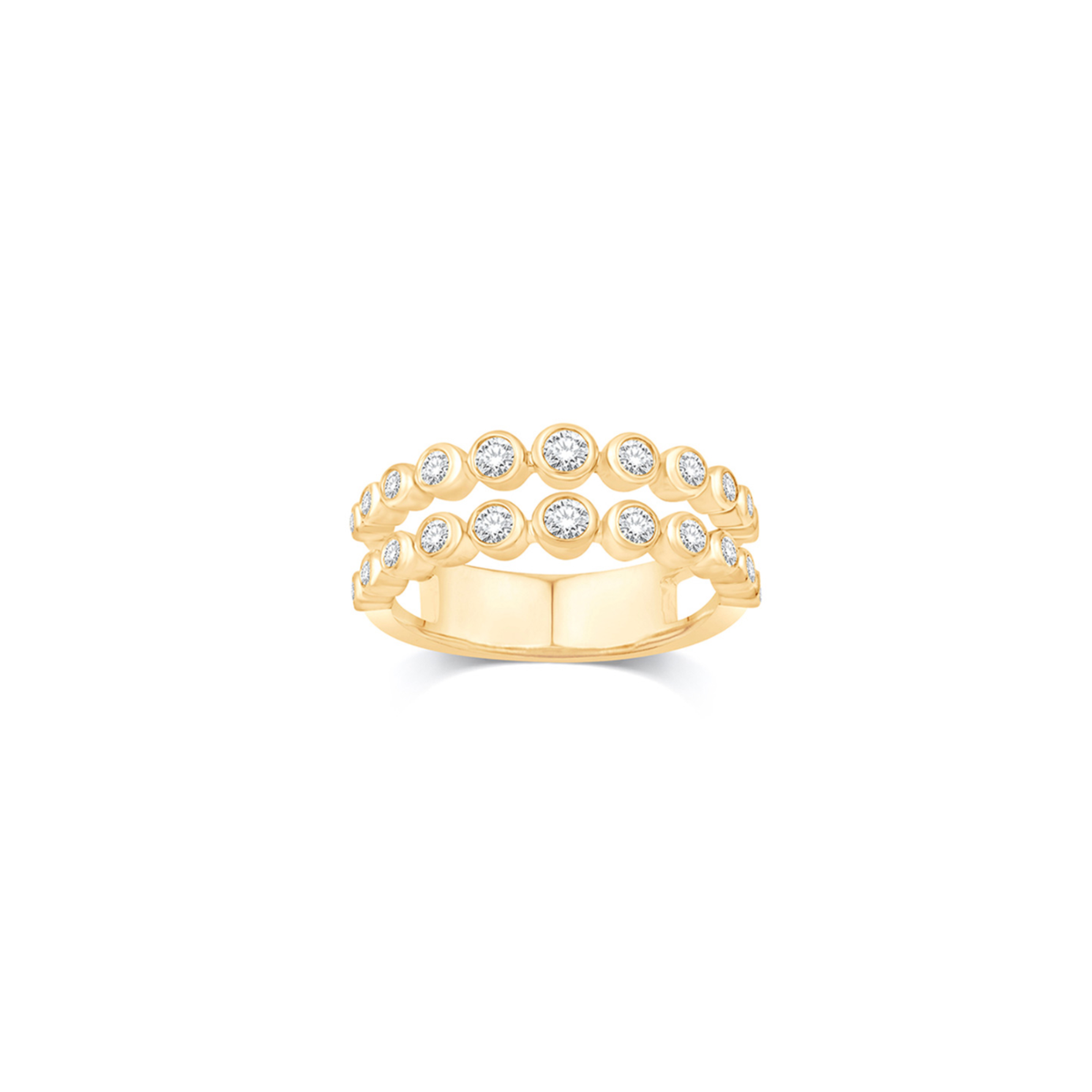 14K Yellow Gold Two-Row Bezel Set Diamond Ring
