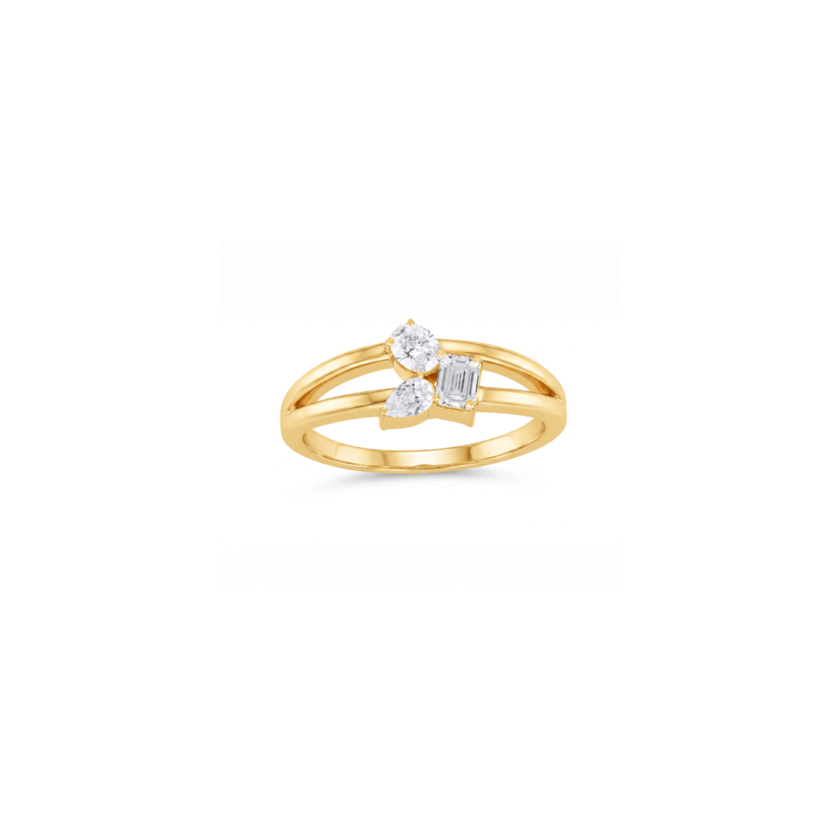14K Yellow Gold Emerald, Oval, & Pear Shaped Diamond Ring