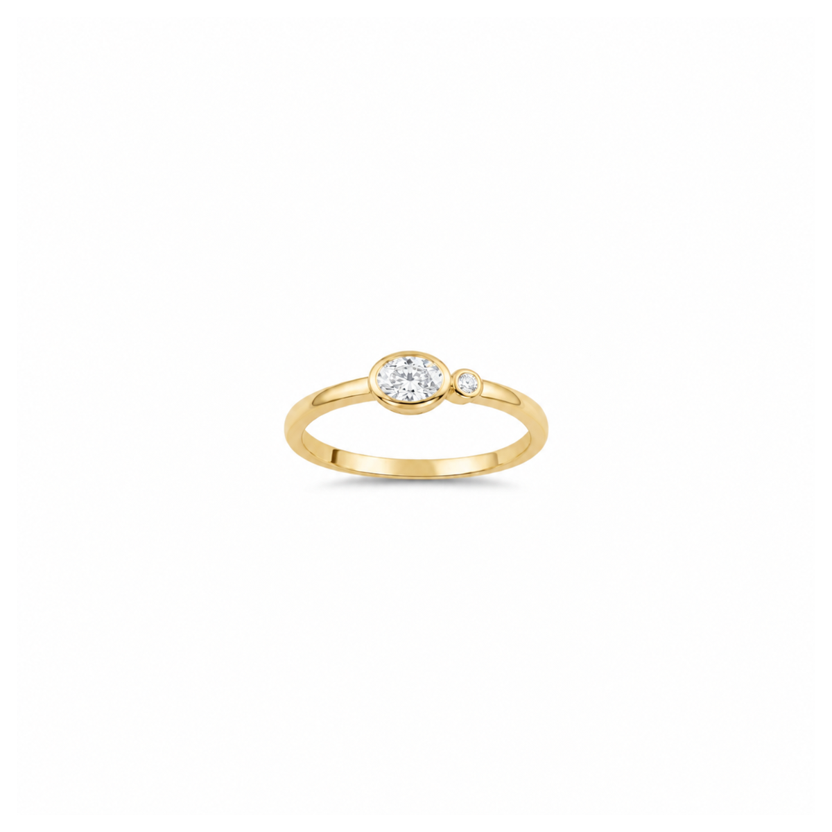 14K Yellow Gold Bezel Set Oval & Round Diamond Ring (0.36ctw)