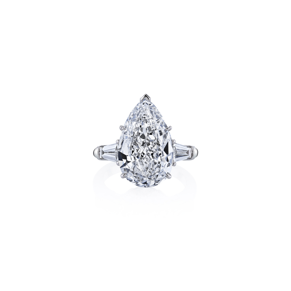 Pear Cut 6.04ct Platinum Diamond Ring with Tapered Baguettes