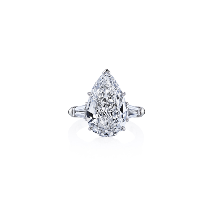 Pear Cut 6.04ct Platinum Diamond Ring with Tapered Baguettes