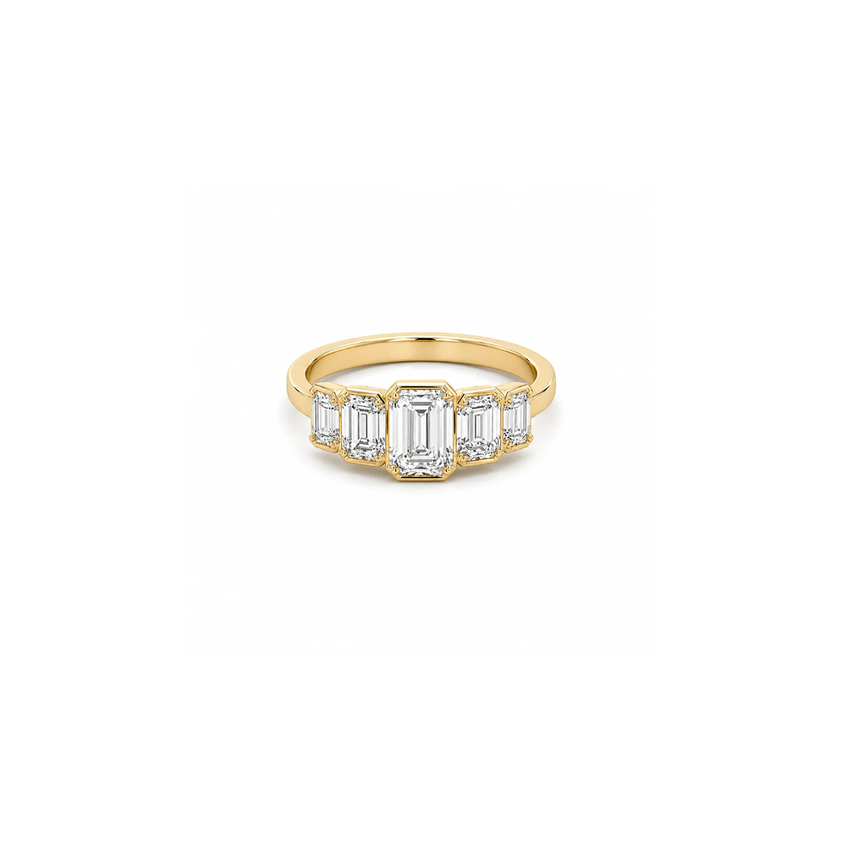 14K Yellow Gold Bezel Set Emerald Cut Ring