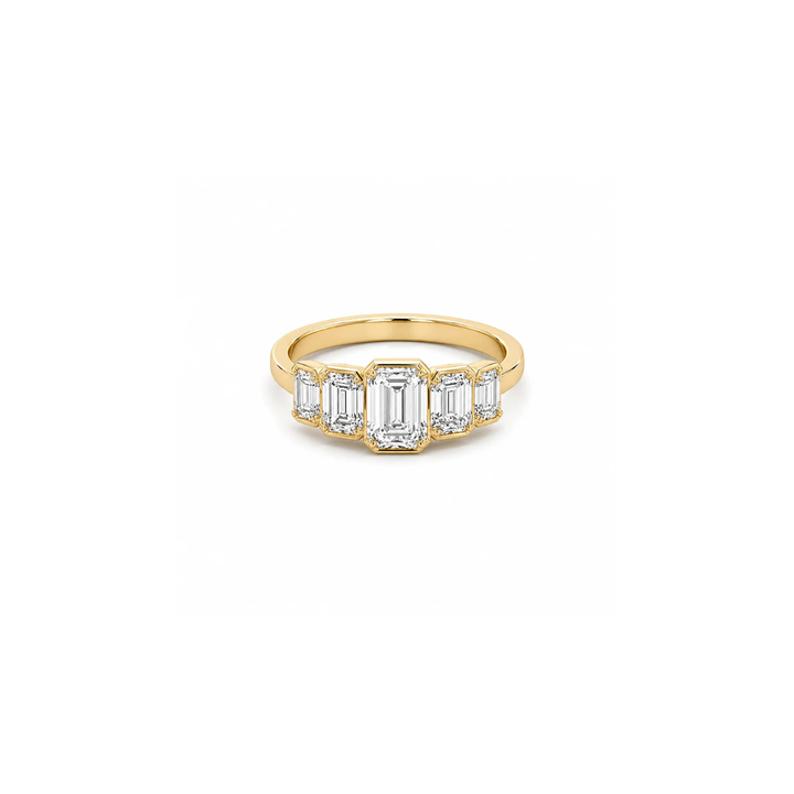 14K Yellow Gold Bezel Set Emerald Cut Ring