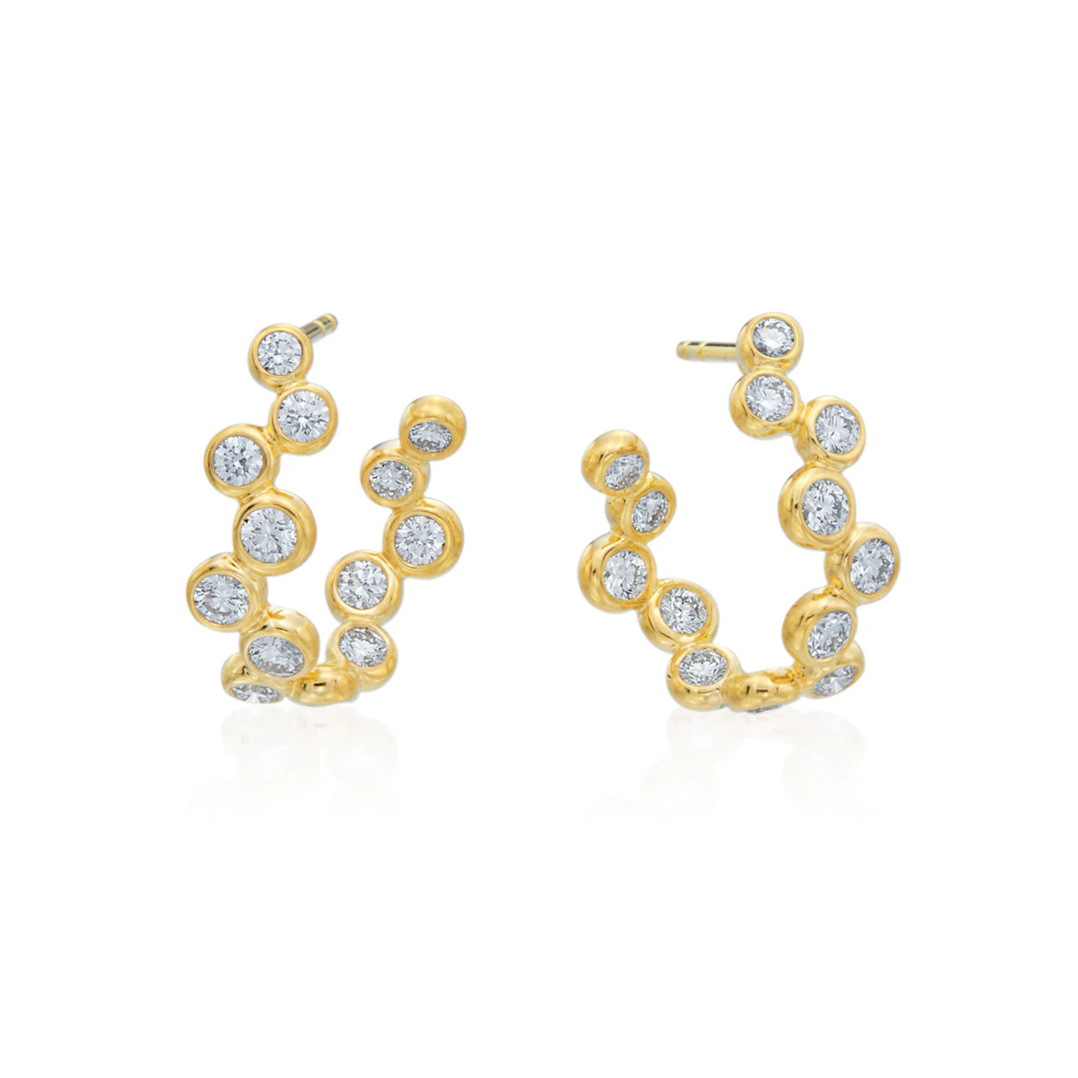 18K Yellow Gold Diamond Zig Zag Moonlight Curve Earrings 1.51ctw