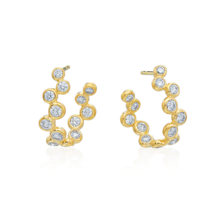 18K Yellow Gold Diamond Zig Zag Moonlight Curve Earrings 1.51ctw