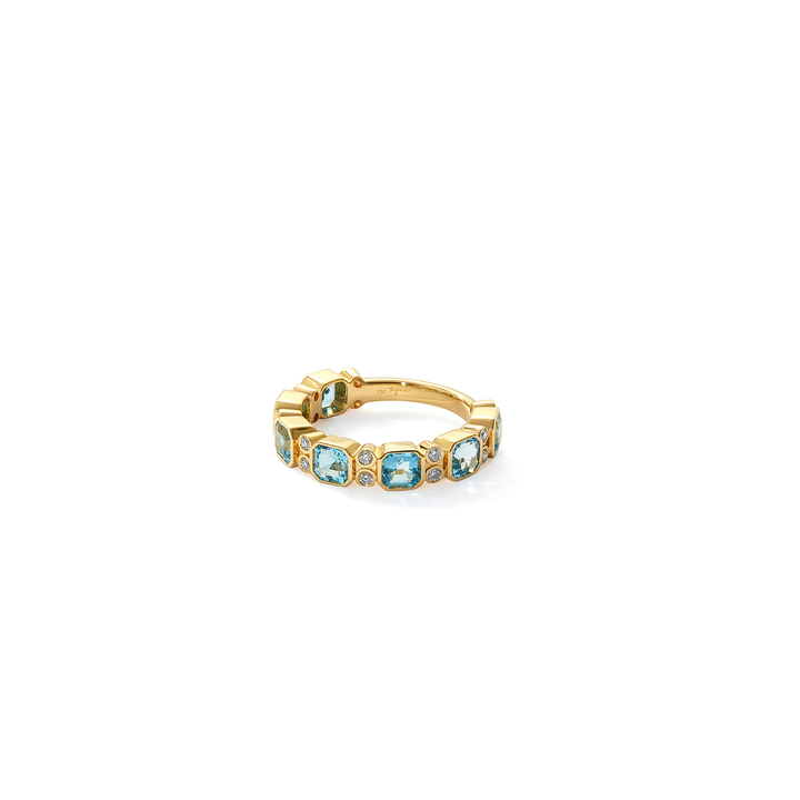 18K Yellow Gold, Diamond, & Blue Topaz Ring