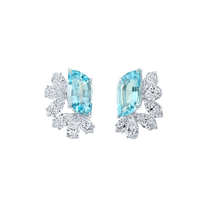 Rahaminov Diamonds Jewelry - 18K White Gold Aquamarine and Diamond Butterfly Earrings | Manfredi Jewels