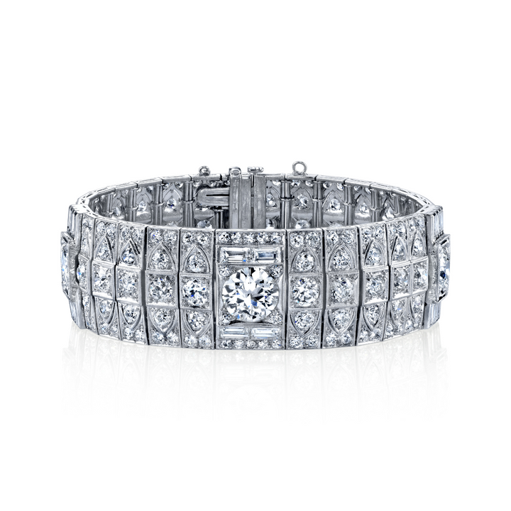 Manfredi Jewels Jewelry - Platinum 19.7ct Antique Diamond Bracelet with Euro Rounds | Manfredi Jewels