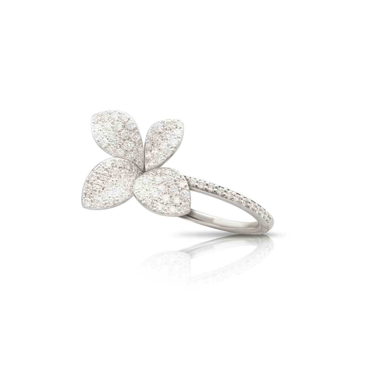 Pasquale Bruni Jewelry - Petit Garden 18K White Gold Pavé Diamond Flower Ring | Manfredi Jewels
