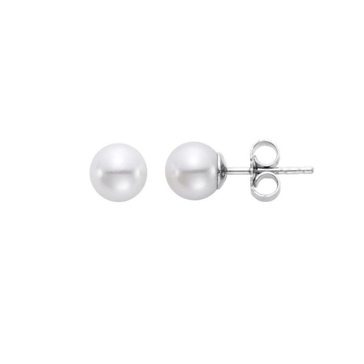 Mastoloni Jewelry - Akoya Pearl 18K White Gold 6-6.5mm White A Pearl Stud Earrings | Manfredi Jewels