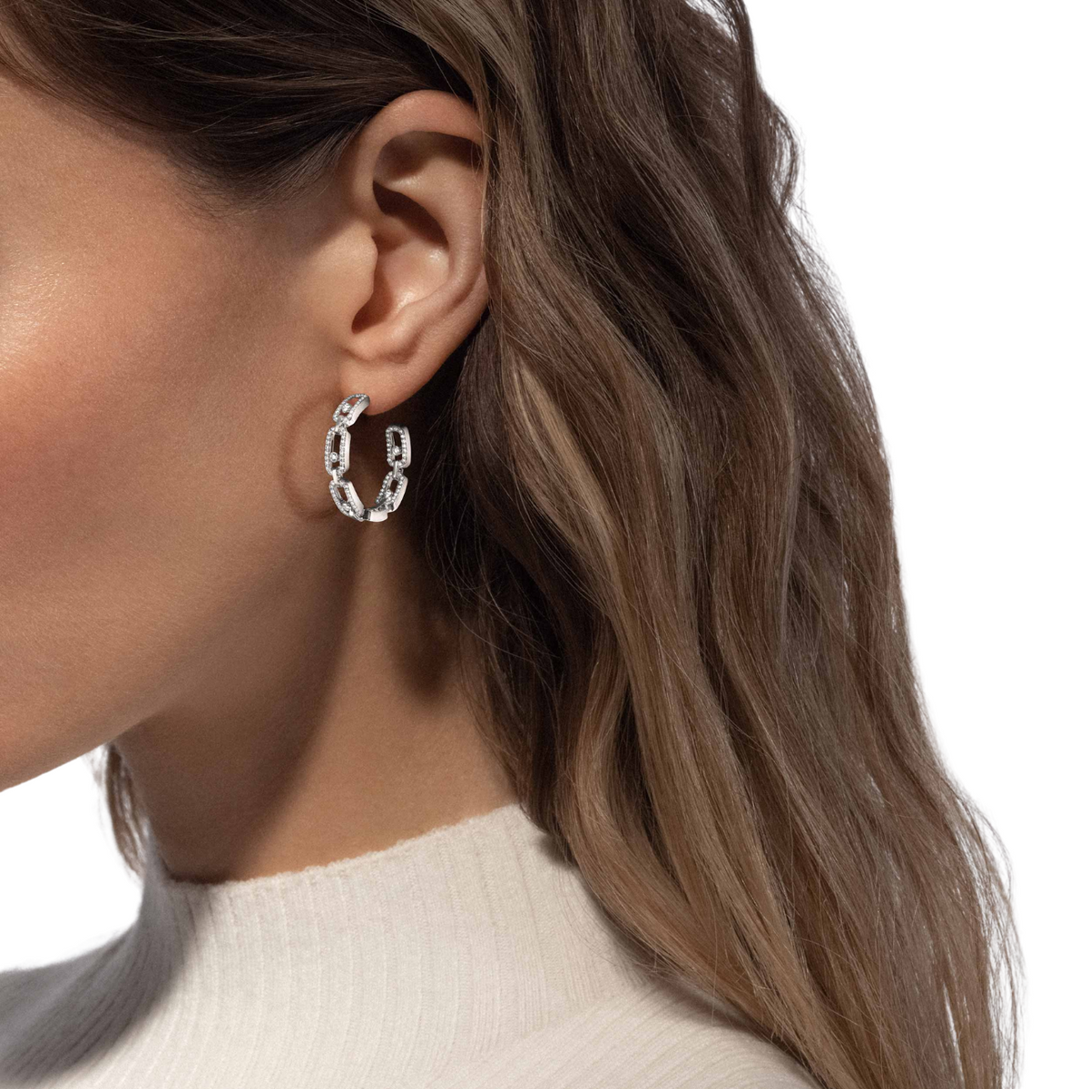 Messika Jewelry - Move Link 18K White Gold Diamond SM Hoop Earrings | Manfredi Jewels
