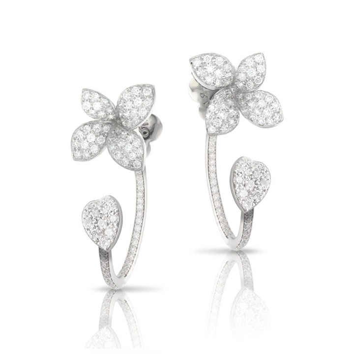 Pasquale Bruni Jewelry - Petit Garden 18K White Gold Pavé Diamond Small Flower Pendant Earrings | Manfredi Jewels