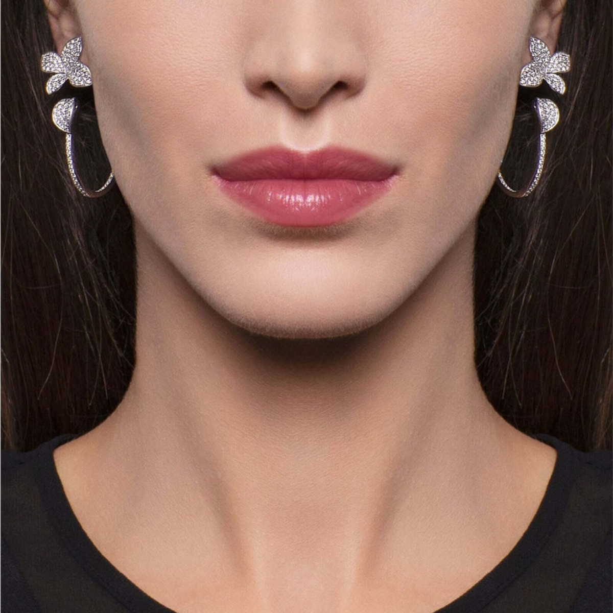 Pasquale Bruni Jewelry - Petit Garden 18K White Gold Pavé Diamond Large Flower Pendant Earrings | Manfredi Jewels
