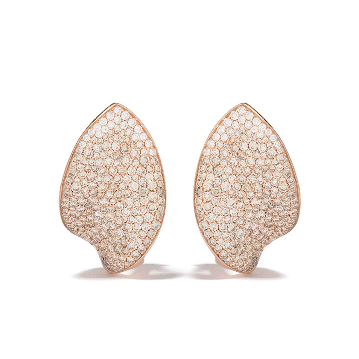 Pasquale Bruni Jewelry - Giardini Segreti 18K Rose Gold Pavé White and Champagne Diamond Petal Stud Earrings | Manfredi Jewels