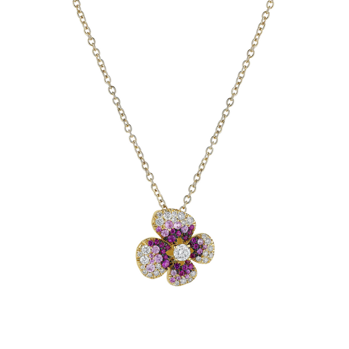 Miseno Jewelry - Ischia 18K Yellow Gold Diamond & Pink Sapphire Flower Pendant Necklace | Manfredi Jewels