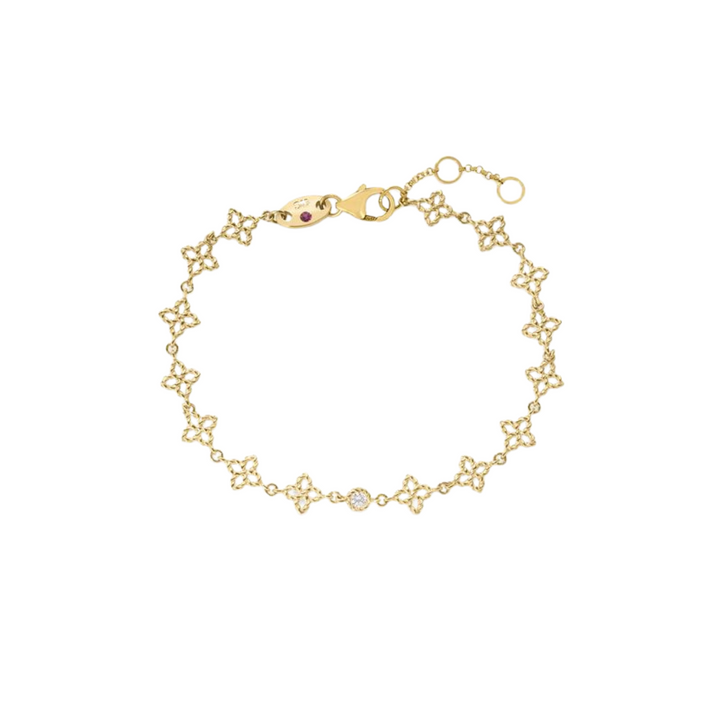 Roberto Coin Jewelry - 18K Yellow Gold Principessa Diamond & Flower Bracelet | Manfredi Jewels