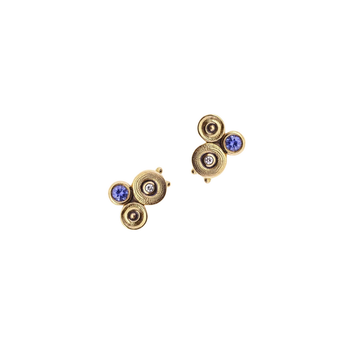 Alex Sepkus Jewelry - 18K Yellow Gold Sapphire & Diamond ’Ocean’ Stud Earrings | Manfredi Jewels