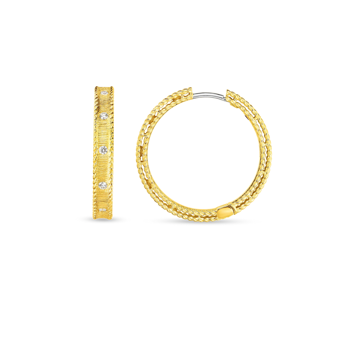 Roberto Coin Jewelry - 18K Yellow Gold Princess Diamond Hoop Earrings | Manfredi Jewels