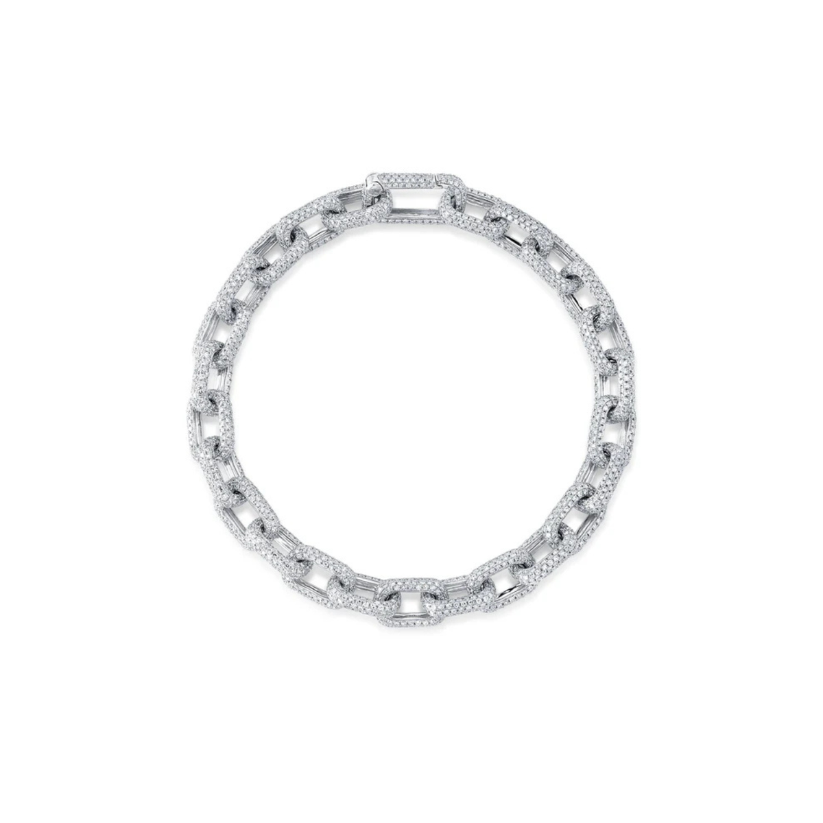 Shy Creation Jewelry - Kate 14K White Gold 7.52 ct Diamond Pave Paper Clip Link Bracelet | Manfredi Jewels