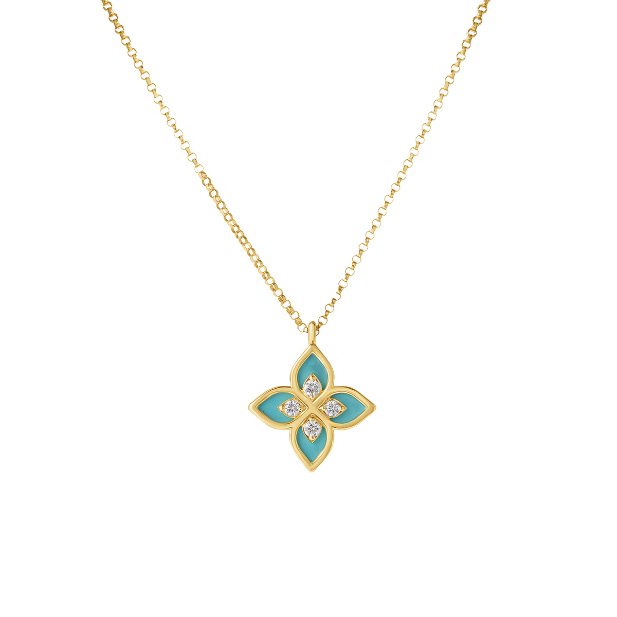 Roberto Coin Jewelry - 18K Yellow Gold Diamond & Blue Enamel Tiny Princess Necklace | Manfredi Jewels