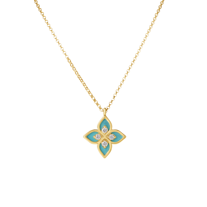Roberto Coin Jewelry - 18K Yellow Gold Diamond & Blue Enamel Tiny Princess Necklace | Manfredi Jewels