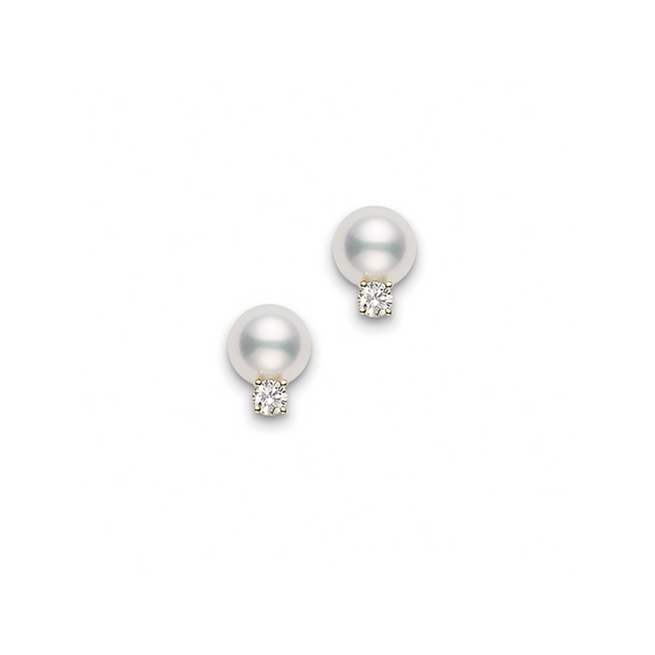 Mikimoto Jewelry - Classic Elegance 18K Yellow Gold Akoya Cultured Pearl & Diamond Small Drop Earrings | Manfredi Jewels