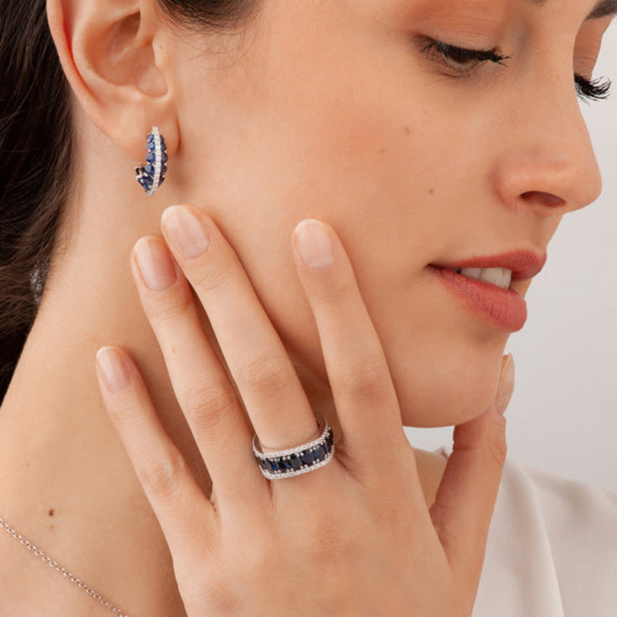 Miseno Jewelry - Procida 18K White Gold Sapphire & Diamond Pavè Hoop Earrings | Manfredi Jewels