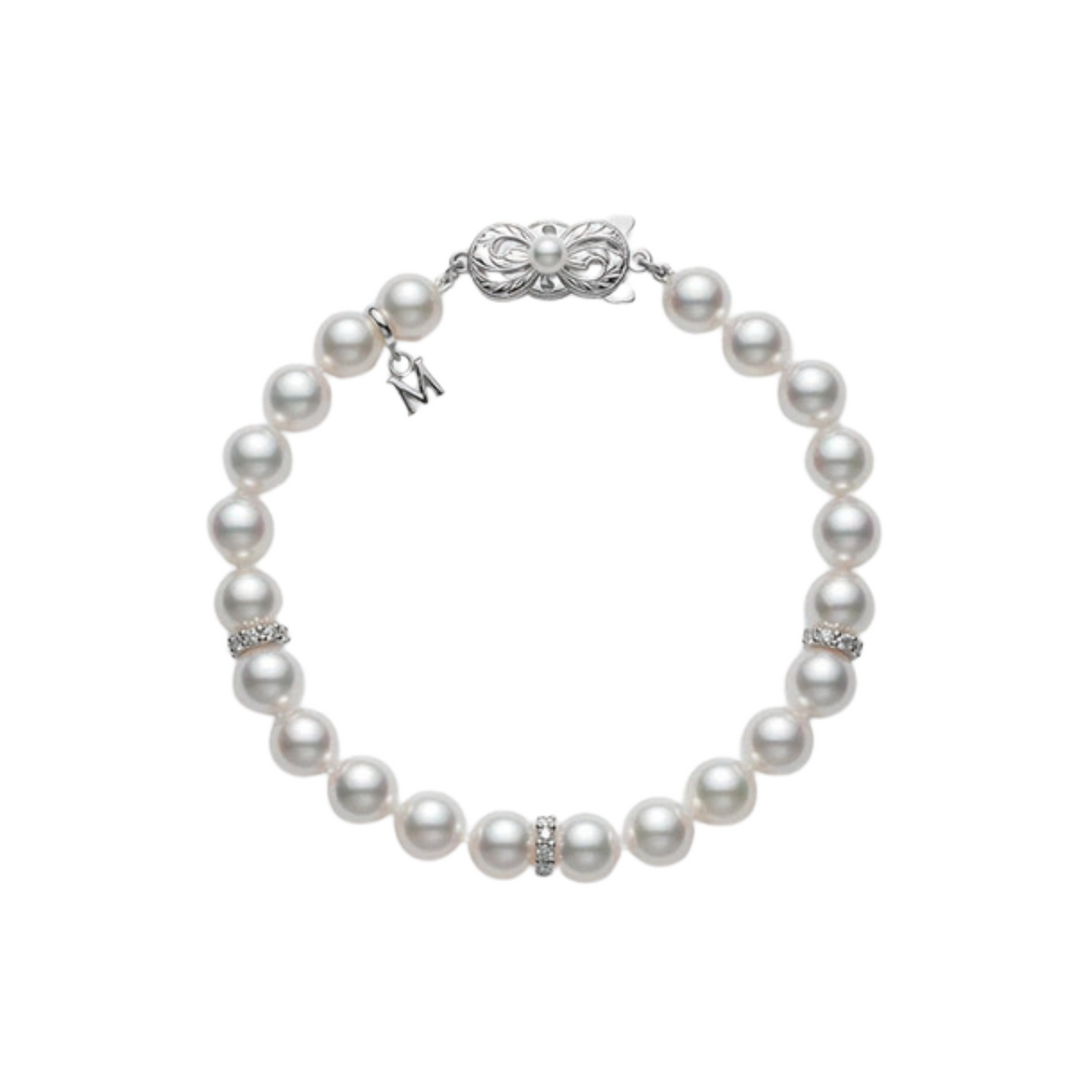 Mikimoto Jewelry - 18K White Gold & Diamond Akoya Cultured Pearl Bracelet | Manfredi Jewels