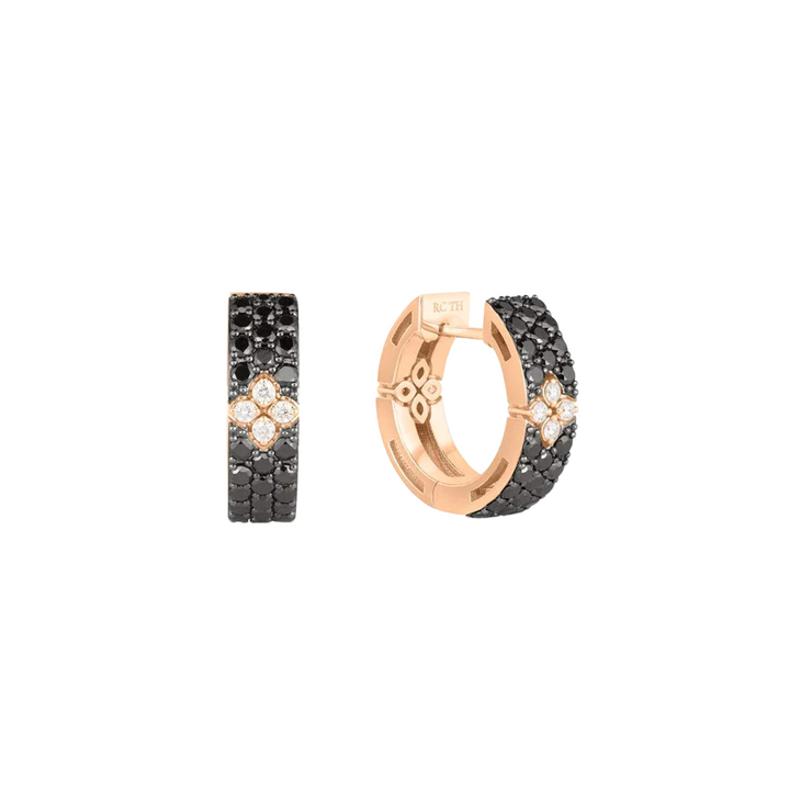 Roberto Coin Jewelry - 18K Rose Gold Love in Verona Small Black Diamond Hoops | Manfredi Jewels