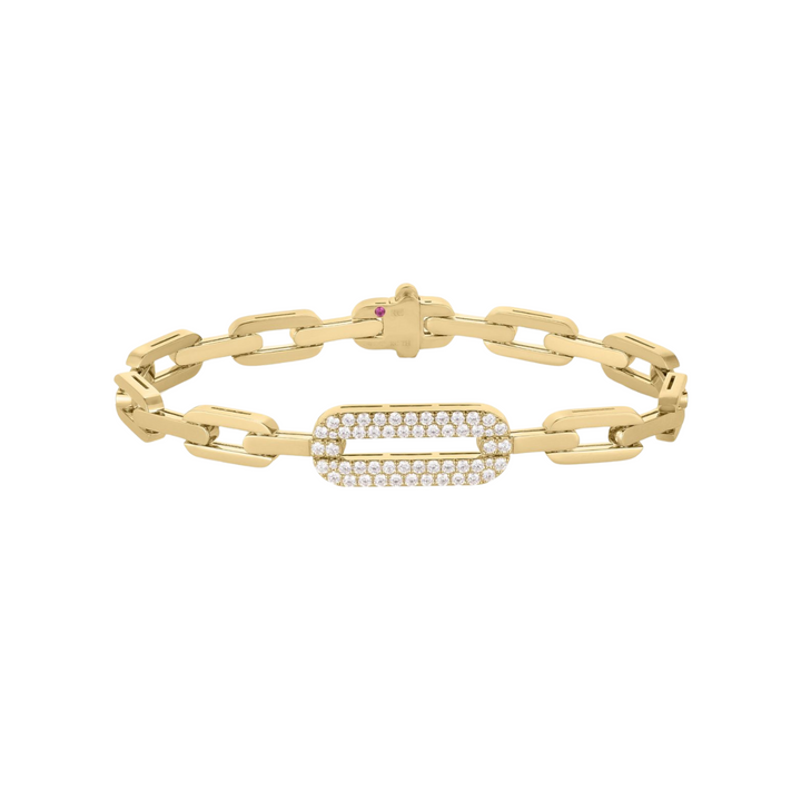 Roberto Coin Bracelet - 18K Yellow Gold Navarra Single Large Pave Diamond Link Bracelet | Manfredi Jewels