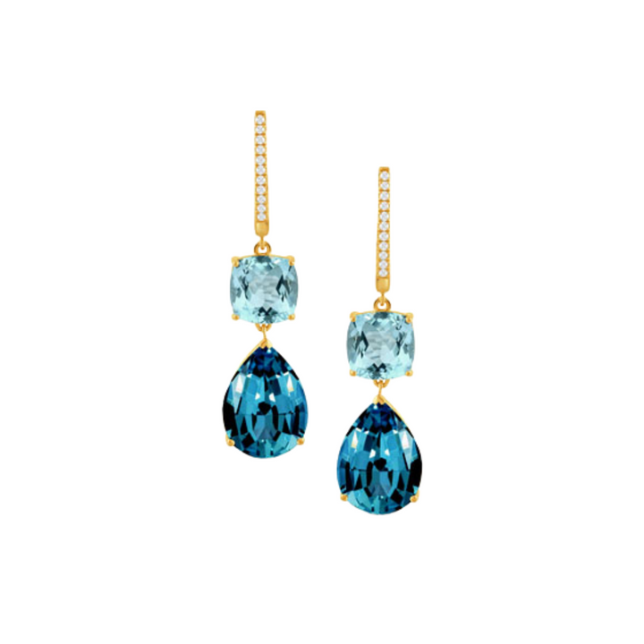 Doves Jewelry - 18K Yellow Gold Diamond Earrings with Sky Blue & London Blue Topaz | Manfredi Jewels