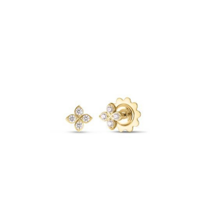 Roberto Coin Jewelry - Love In Verona 18K Yellow Gold Diamond Flower Stud Earrings | Manfredi Jewels