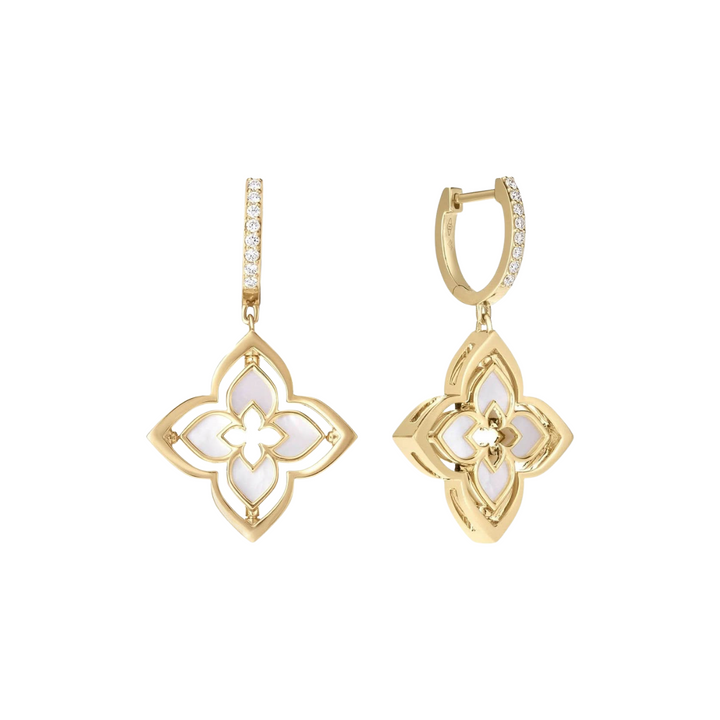 Roberto Coin Jewelry - 18K Yellow Gold Venetian Princess Pirouette Mother of Pearl & Diamond Earrings | Manfredi Jewels