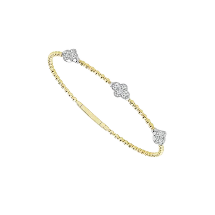 Manfredi Jewels Bracelet - 14K Yellow Gold & Diamond Three Clover Station Bangle Bracelet | Manfredi Jewels
