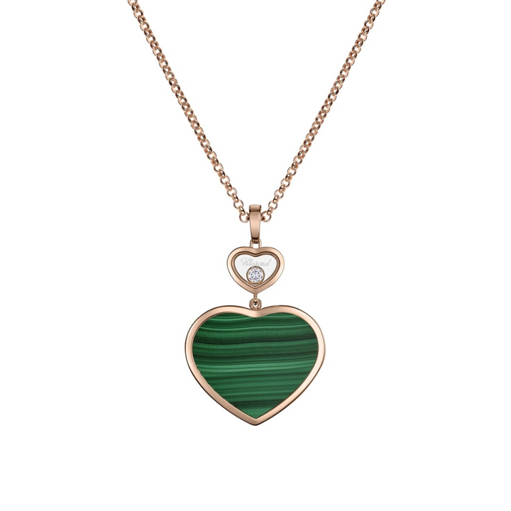 Chopard Jewelry - Happy Hearts Ethical Rose Gold Diamond Malachite Large Pendant Necklace | Manfredi Jewels