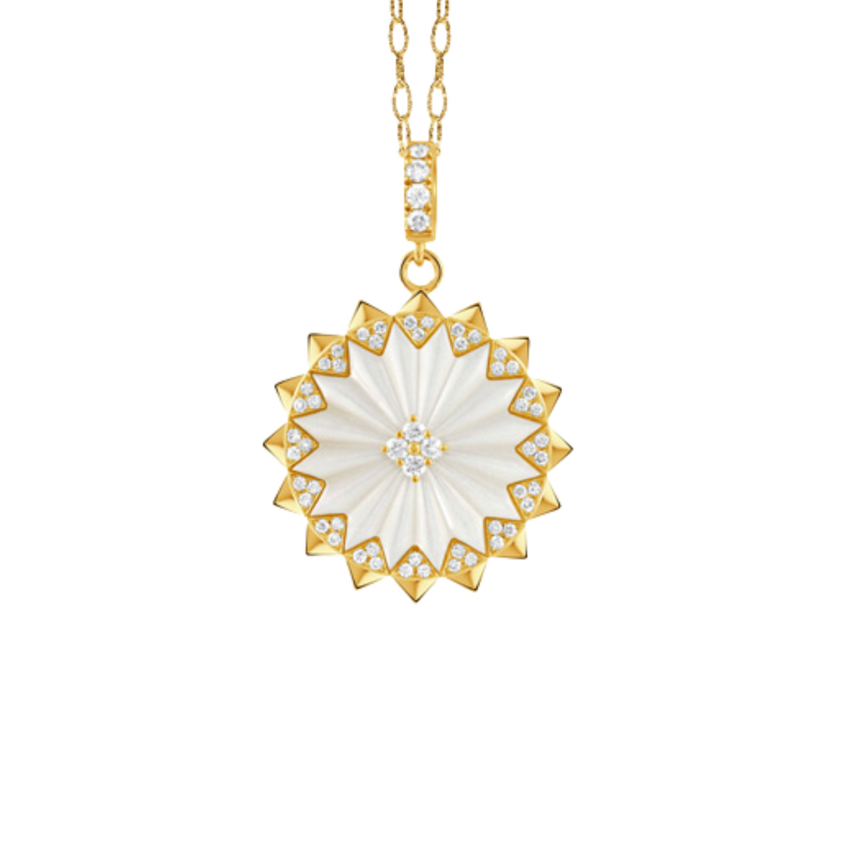 Doves Jewelry - 18K Yellow Gold Diamond & White Mother Of Pearl Pendant | Manfredi Jewels