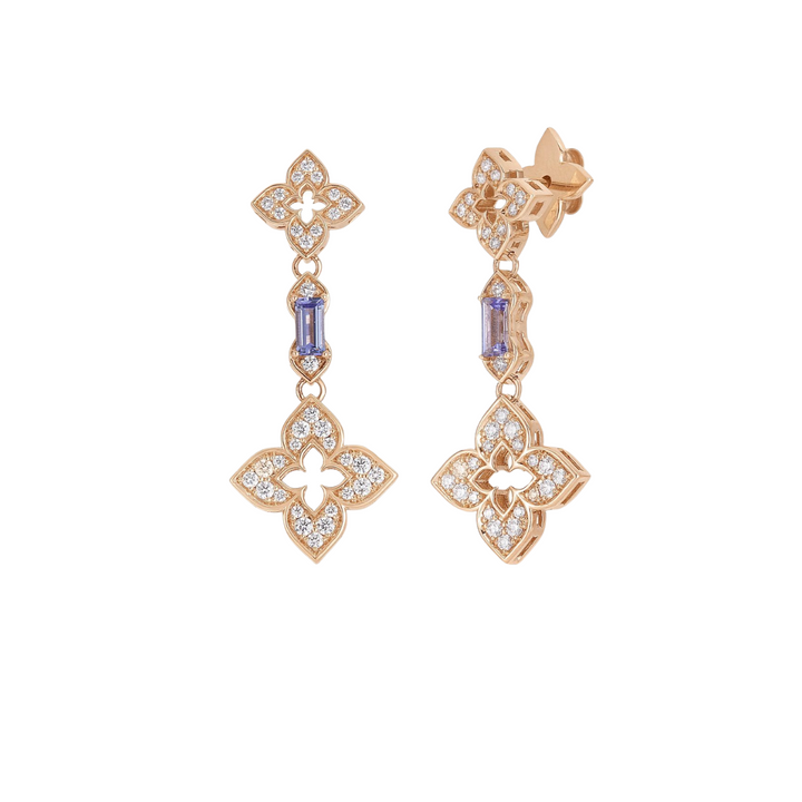 Roberto Coin Jewelry - Venetian Princess Carnival 18K Rose Gold Pave Diamond & Tanzanite Dangle Earrings | Manfredi Jewels