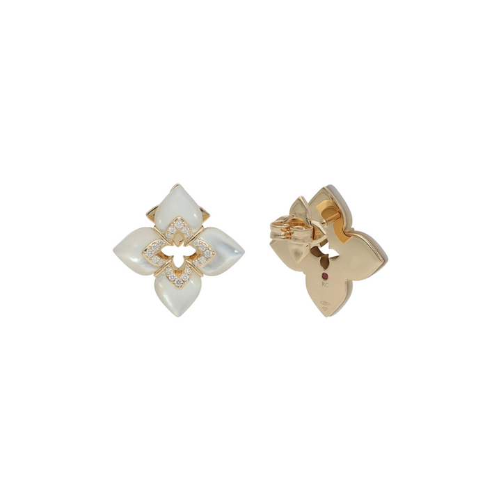 Roberto Coin Jewelry - 18K Yellow Gold Diamond & Mother of Pearl Venetian Princess Earrings | Manfredi Jewels