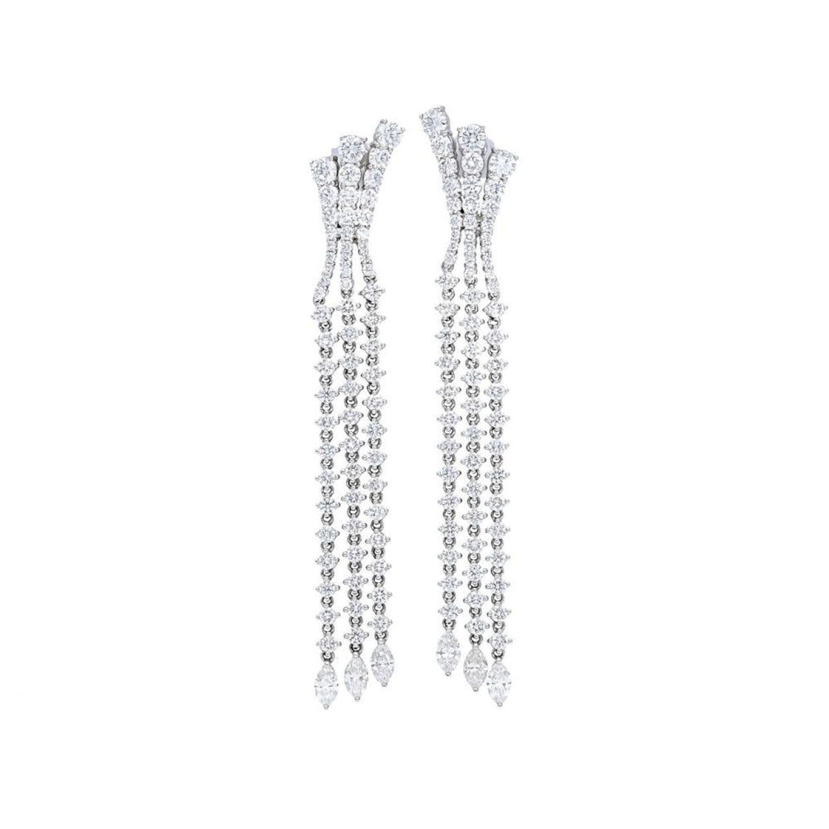 Beny Sofer Jewelry - Chandelier 14K White Gold Three Row Diamond Drop Earrings | Manfredi Jewels