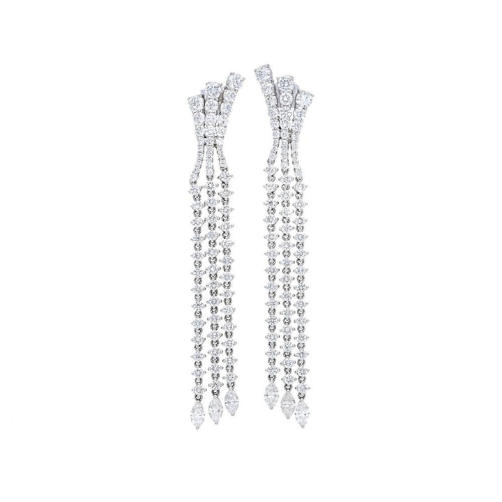 Beny Sofer Jewelry - Chandelier 14K White Gold Three Row Diamond Drop Earrings | Manfredi Jewels