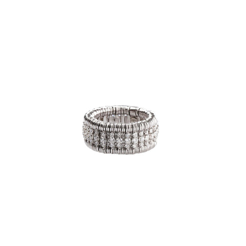 Stretch 18K White Gold Diamonds and Rondells Ring